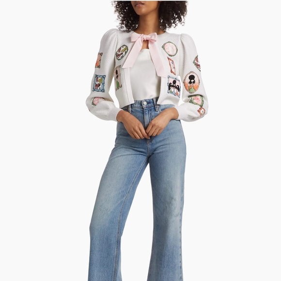 Alice + Olivia Kitty Stace Face Frame Wool Blend Cardigan - Picture 2 of 14